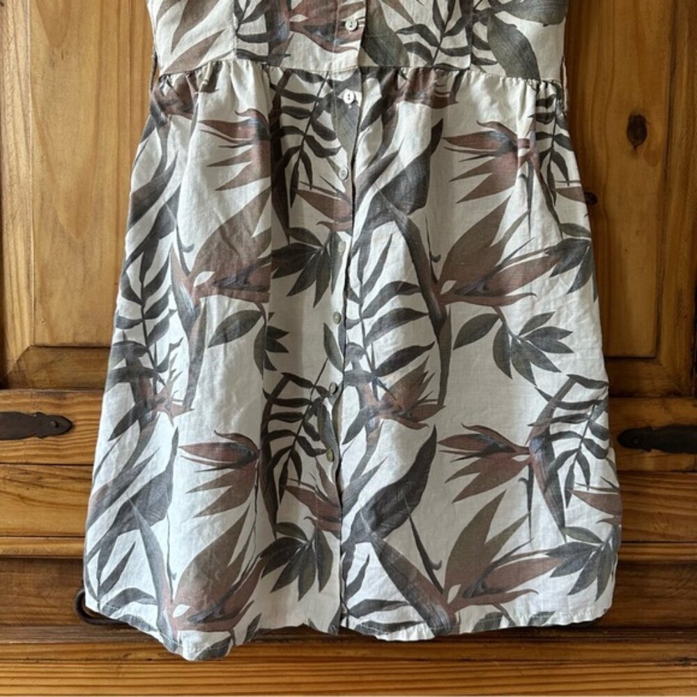 Laura Bianchi 100% Linen Neutral Florals Button Up Sleeveless Shirt Dress - M - Picture 5 of 11